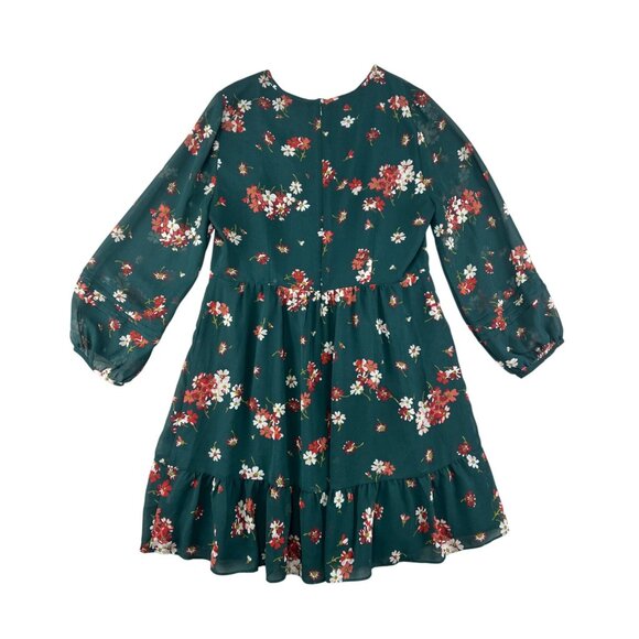 Madewell Womens Pintuck Green Floral Long Sleeve Dress Size 10 - Picture 8 of 15